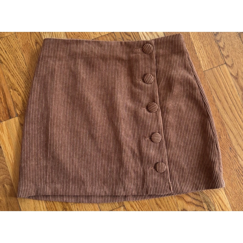 Pants Store Brown Corduroy Mini Skirt High Waisted Button Front Small New